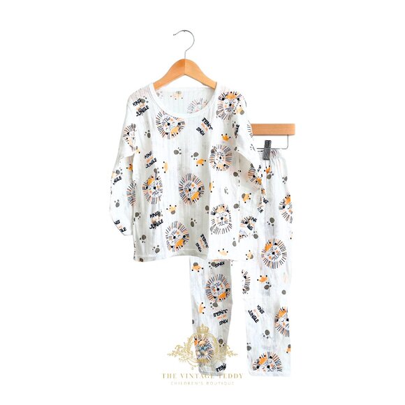 NWT Cute Boys Sleep N' Play Long Sleeve Top & Pants Pajamas Set Jungle Lion7Y - Picture 1 of 4
